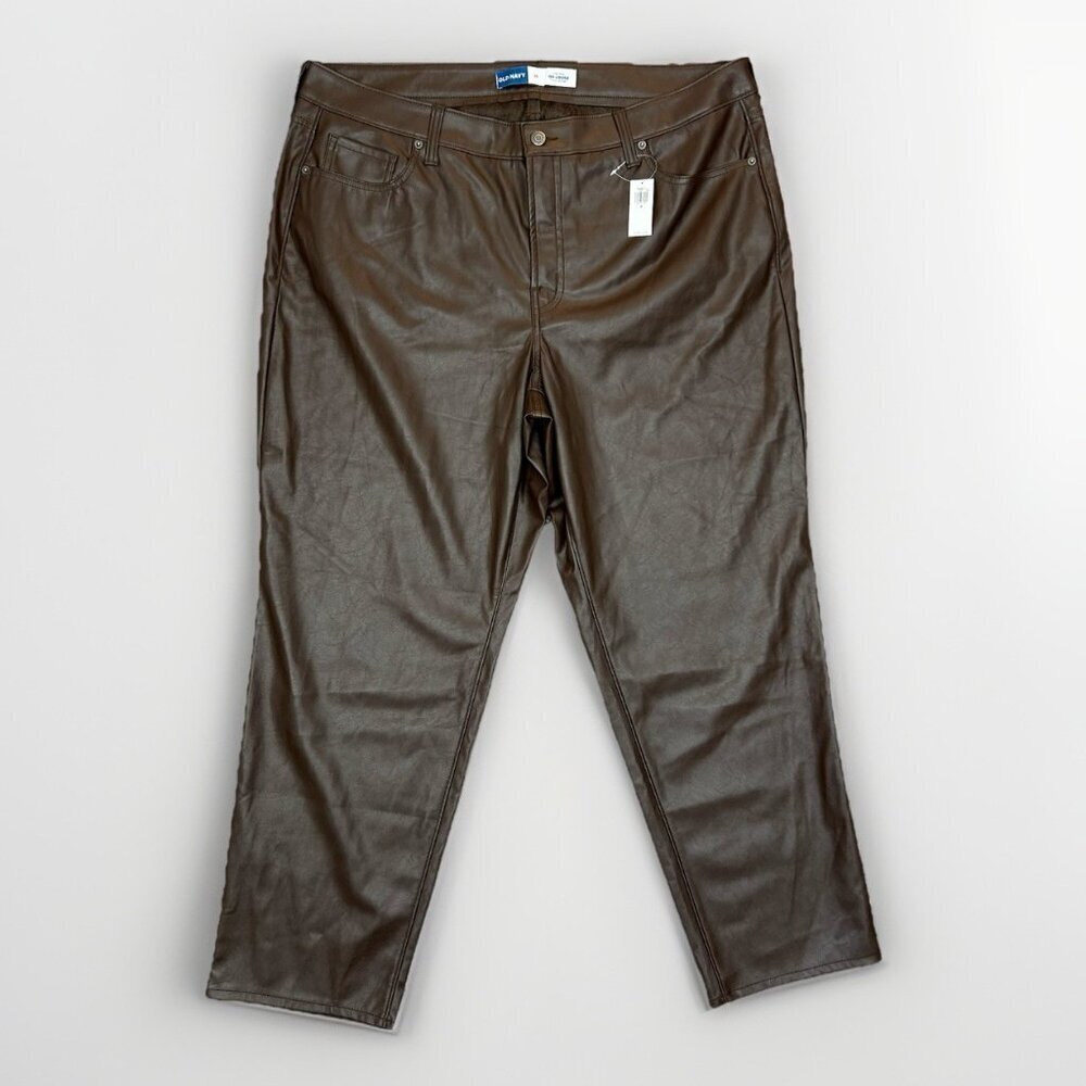 Old Navy Womens Faux Leather Pants Size 20 Brown High Rise OG Loose 5-Pocket NWT